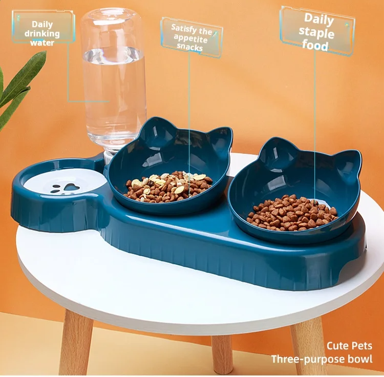 3-in-1 Katzenfutternapf-Set mit Wasserspender: Trinken & Fressen