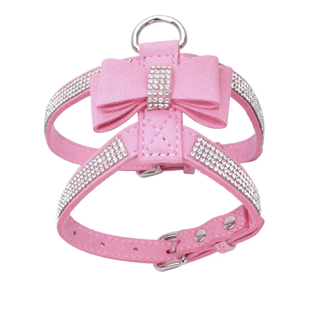 VelvetBow Luxus-Hunde- und Katzengeschirr mit Strass-Fliege