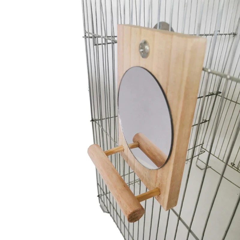 Papageiensitzstange mit Spiegel – Naturholz, 13 cm Käfigspielzeug