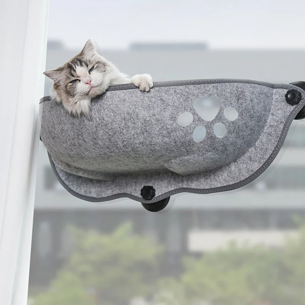 Katzen-Fensterhängematte aus Samt und Filz – 67 × 25 cm – Saugnapf – Tragkraft: 20 kg