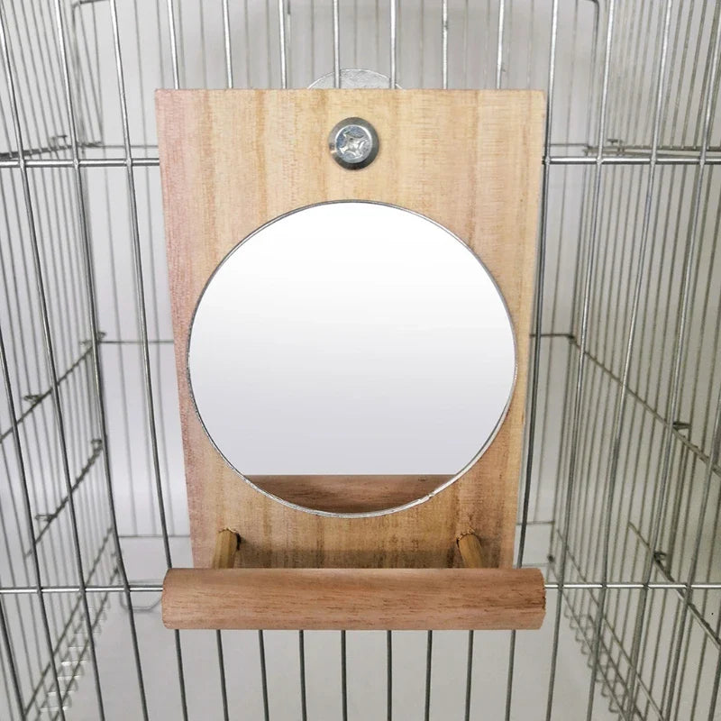 Papageiensitzstange mit Spiegel – Naturholz, 13 cm Käfigspielzeug