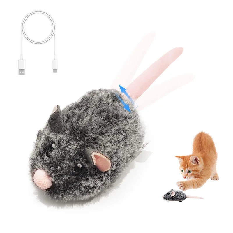 Wiederaufladbare, bewegliche Katzenmaus mit Schwanz und Geräuschen – 3 Modi