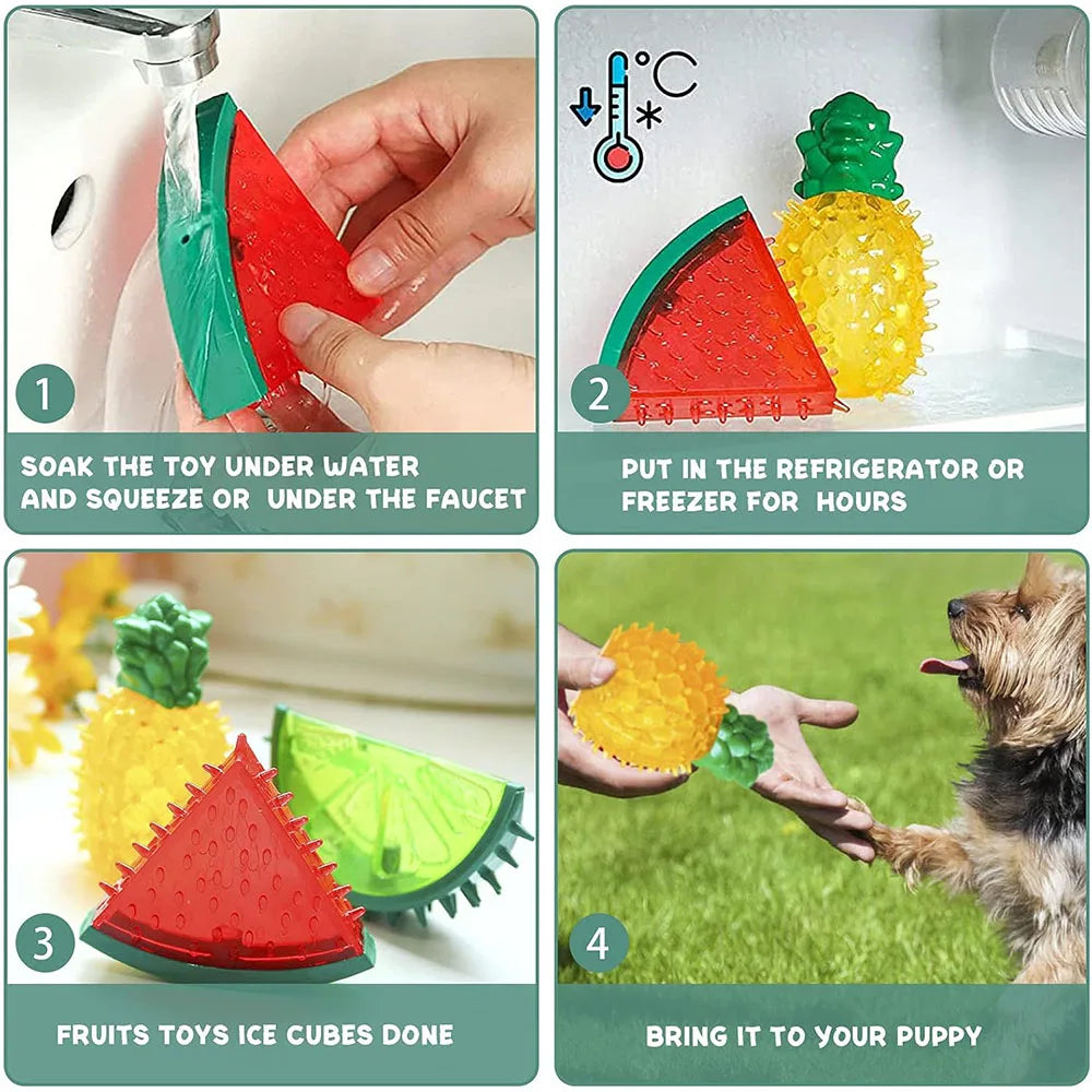 Kühlbares Hundespielzeug aus Gummi – gefrierbares Fruchtmotiv, 10 cm