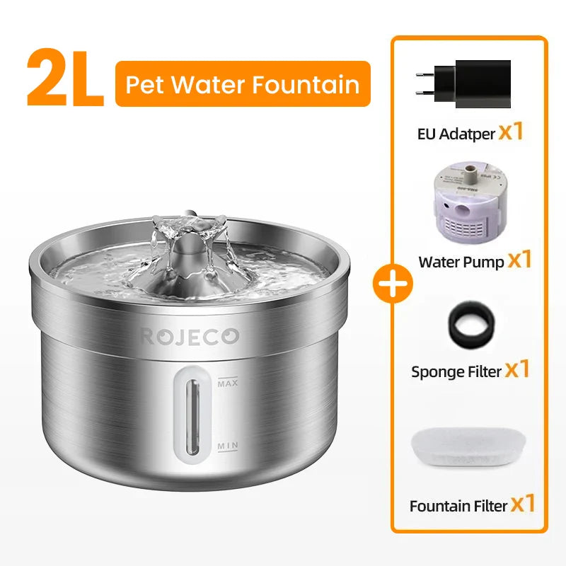 Edelstahl-Katzenbrunnen 2L – Leiser Edelstahl-Trinkbrunnen für Katzen