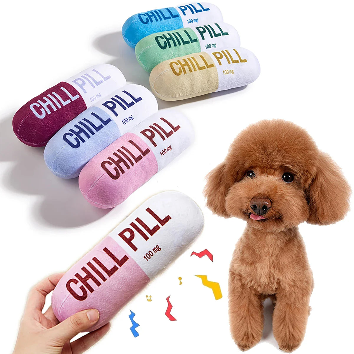 Interaktives Plüsch-Pillenspielzeug – Quietschgeräusch, Zahnpflege, 15 cm