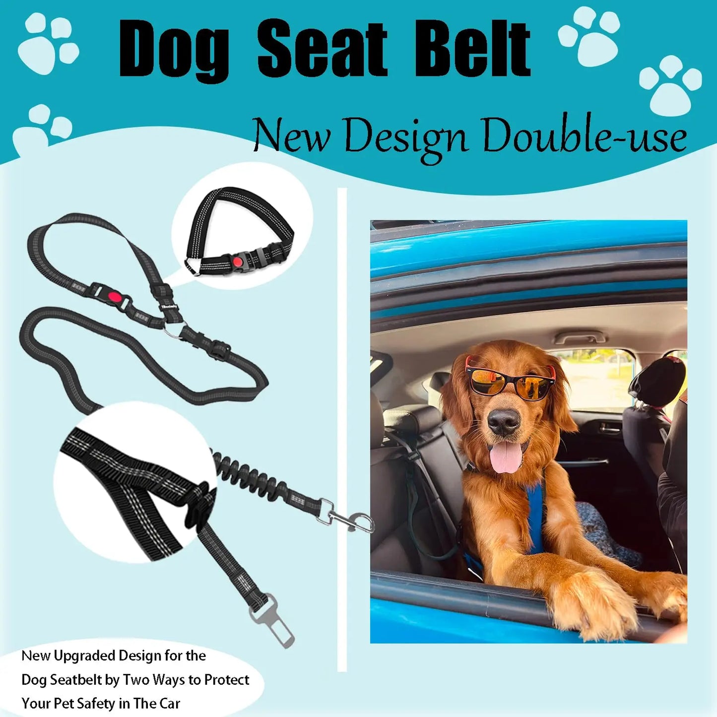 Verstellbarer Hundesicherheitsgurt aus Nylon fürs Auto – 40–66 cm – Gestreiftes Design