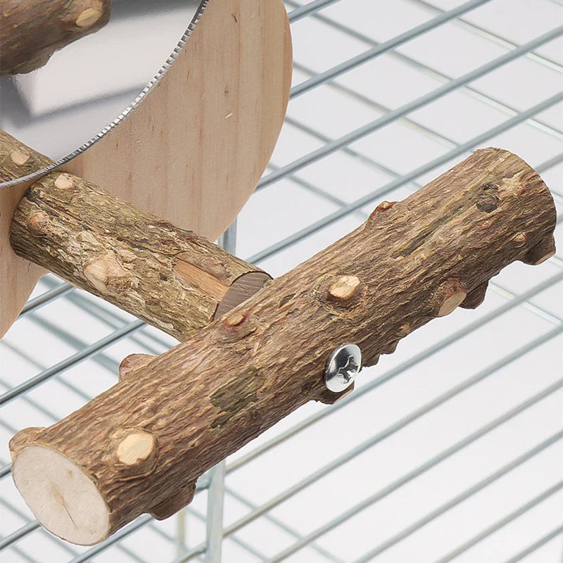 Vogelsitzstange aus Holz mit Spiegel – Natürliche Sitzplattform Größe S/M