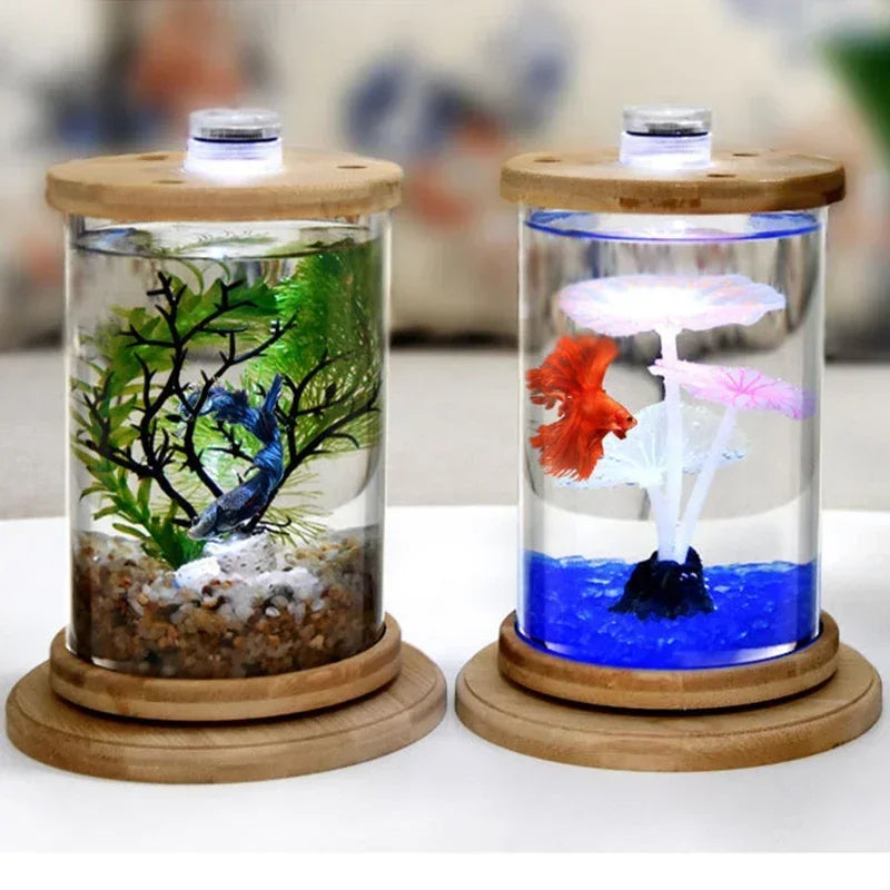 AquaGlow LED zylindrisches Mini-Aquarium
