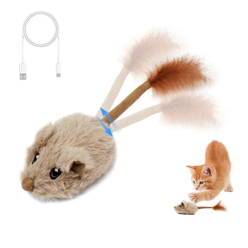 Wiederaufladbare, bewegliche Katzenmaus mit Schwanz und Geräuschen – 3 Modi