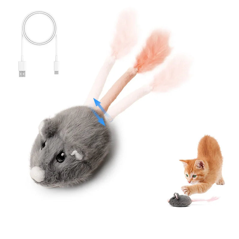 Wiederaufladbare, bewegliche Katzenmaus mit Schwanz und Geräuschen – 3 Modi