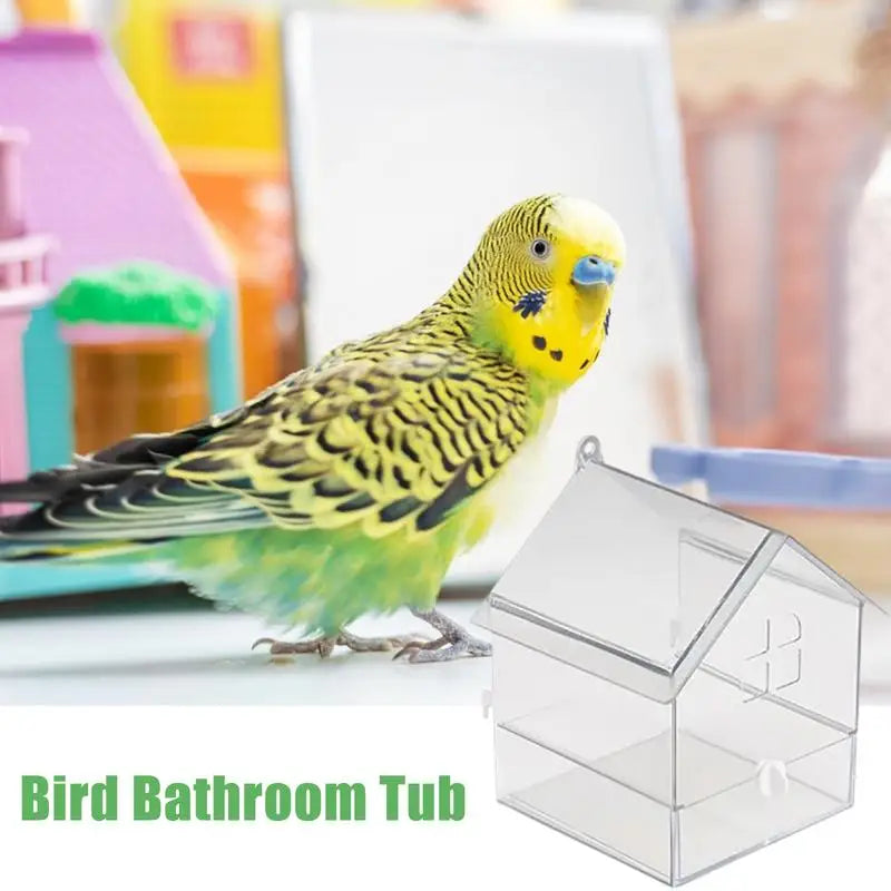Auslaufsicheres Vogelbad aus Acryl mit Schublade – 14,5 × 14 × 18,5 cm für Wellensittiche