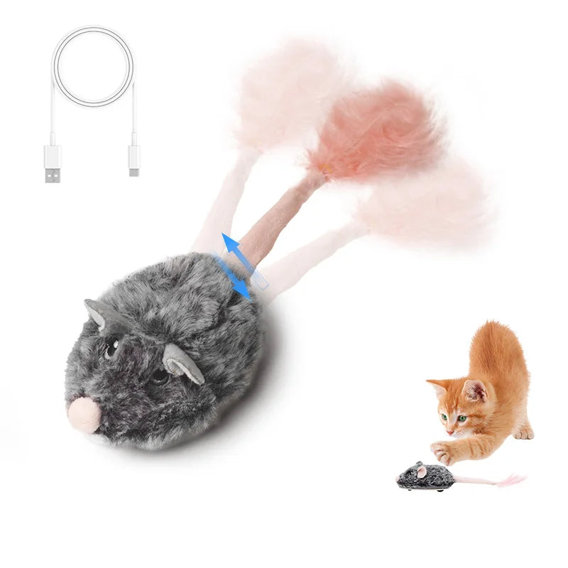Wiederaufladbare, bewegliche Katzenmaus mit Schwanz und Geräuschen – 3 Modi