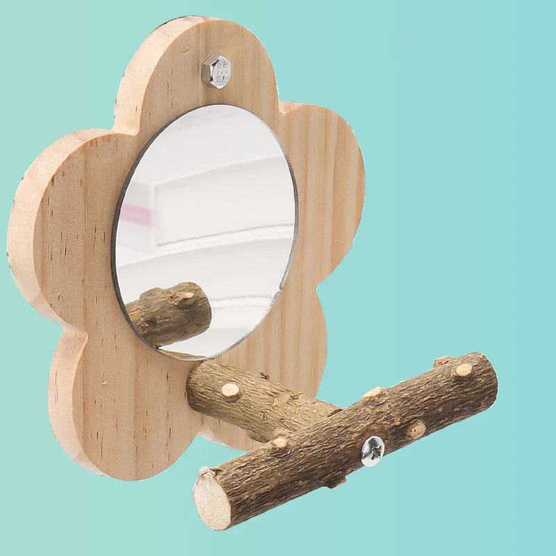 Vogelsitzstange aus Holz mit Spiegel – Natürliche Sitzplattform Größe S/M