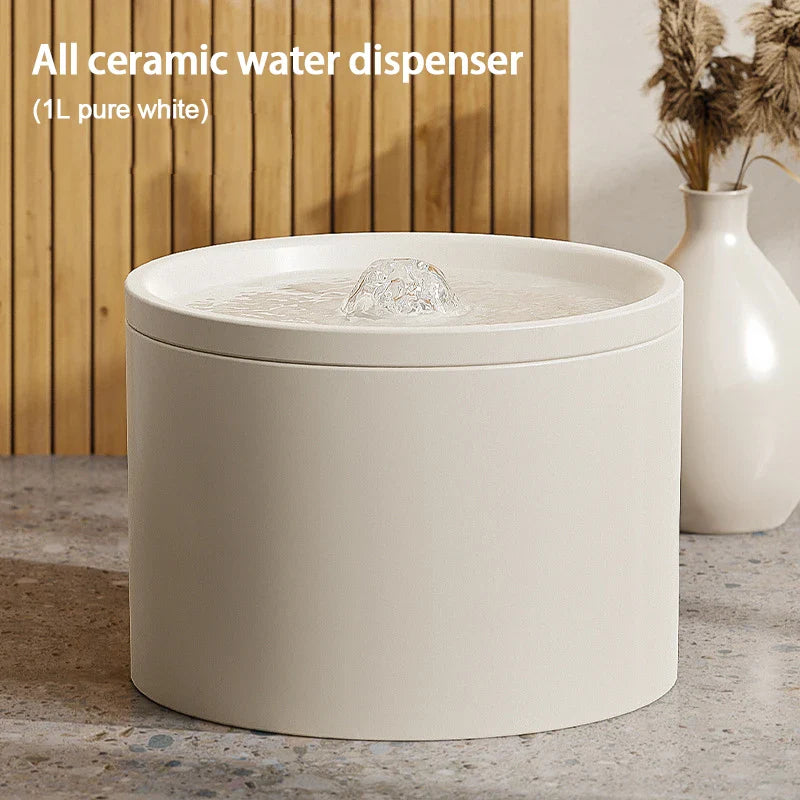 Keramik-Trinkbrunnen 1,5 l – Leise, USB, mit Aktivkohlefilter, Weiß