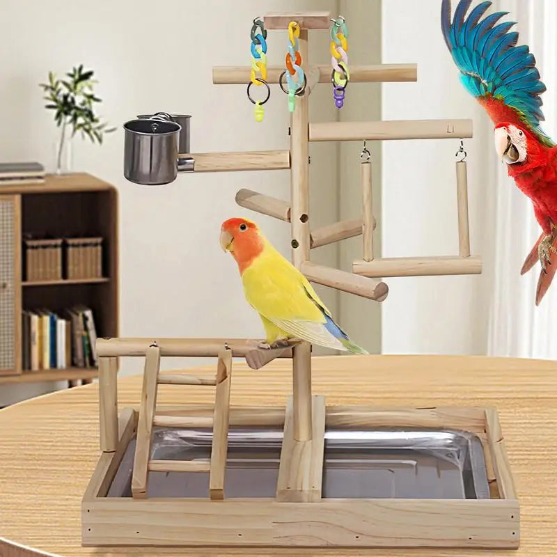 Holzspielplatz für Wellensittiche mit Schaukel und Leiter – 38×29×47 cm