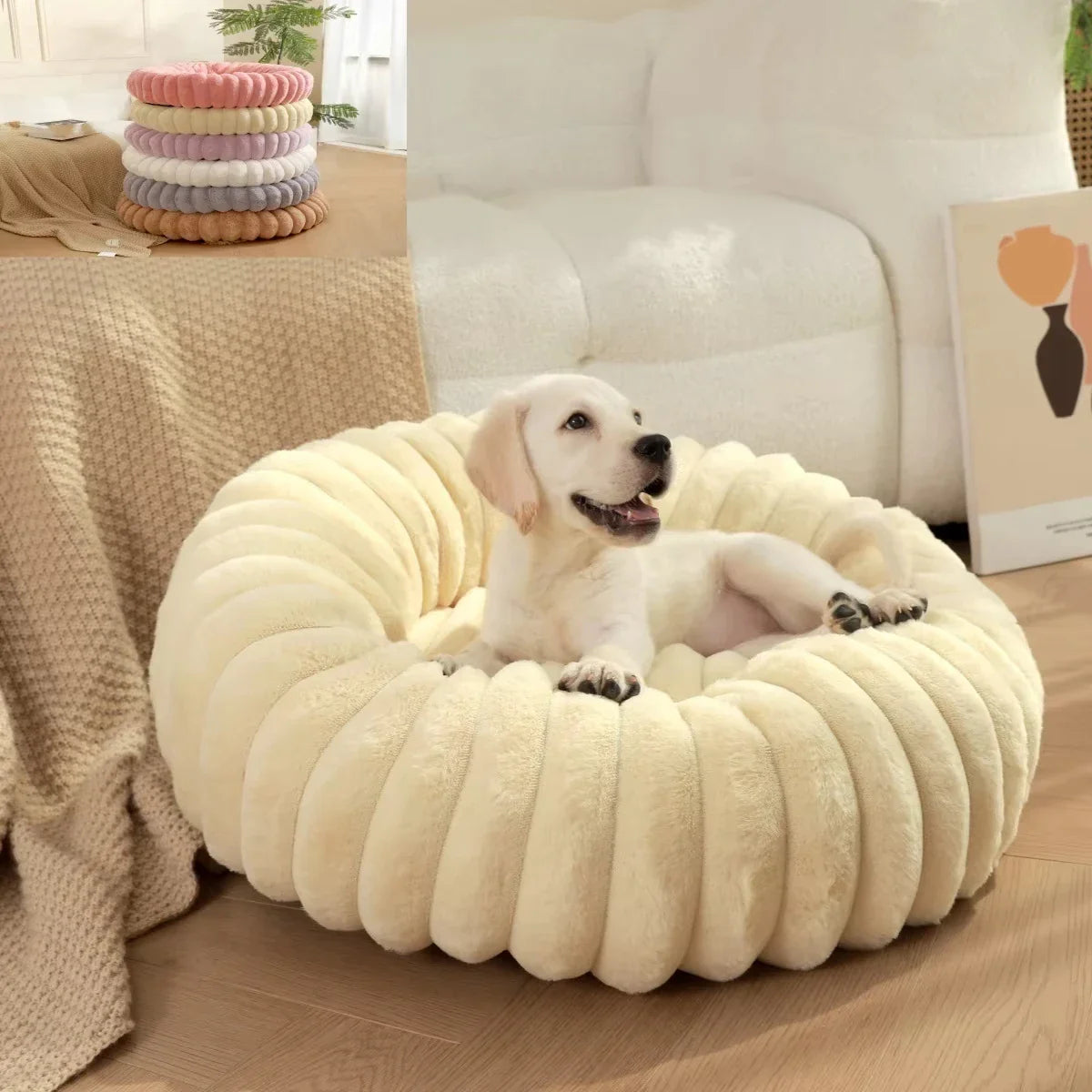 Runde, flauschige Haustiermatratze – Warmes, waschbares Bett für Katze/Hund