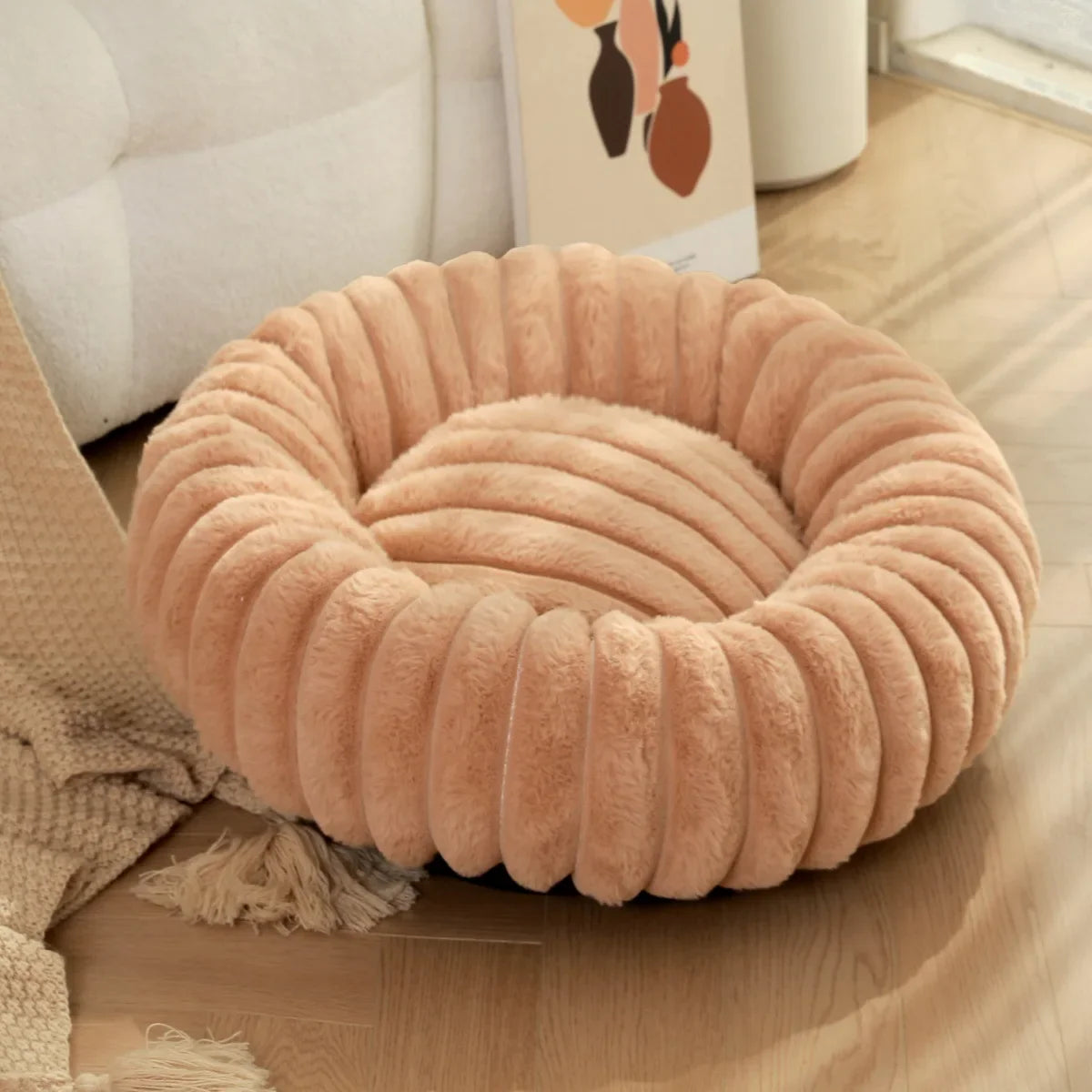 Runde, flauschige Haustiermatratze – Warmes, waschbares Bett für Katze/Hund