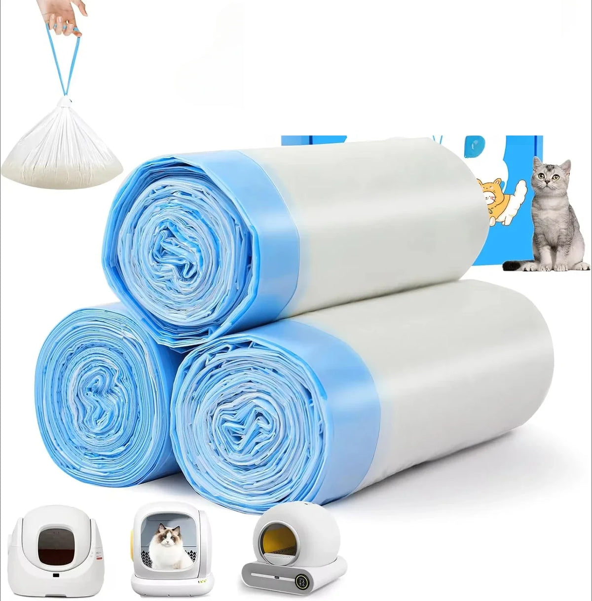 Automatische Katzenstreubeutel aus LDPE, mit doppeltem Zugband, geruchsfrei