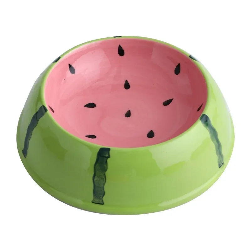Keramik-Futternapf für Katzen/Hunde – breit und flach, Erdbeere/Wassermelone