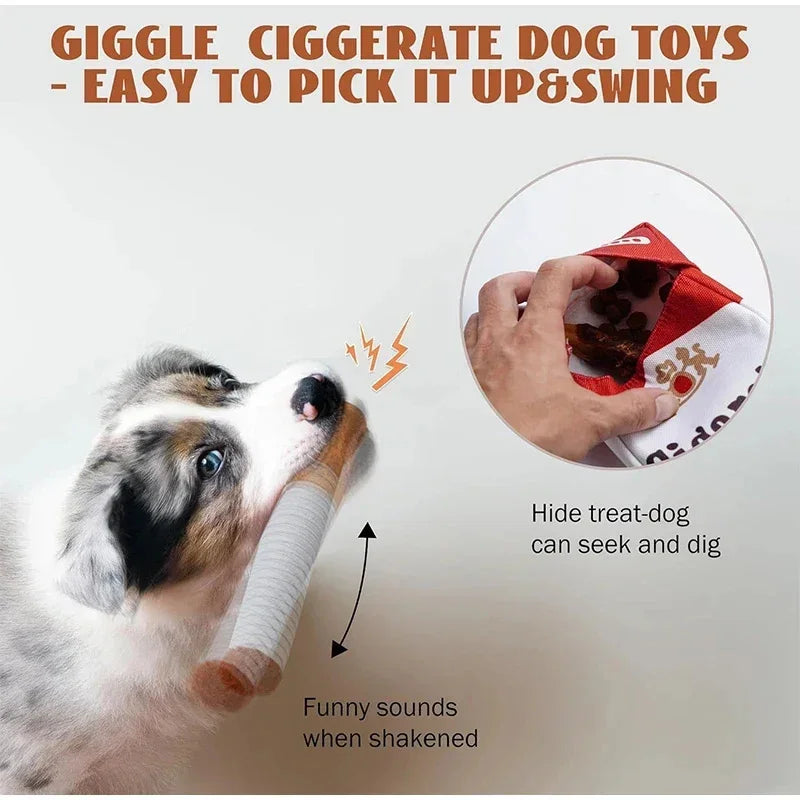 Plüsch-Zigarettenschachtel-Hundespielzeug – mit Quietschgeräusch, 15 cm, weiß/rot