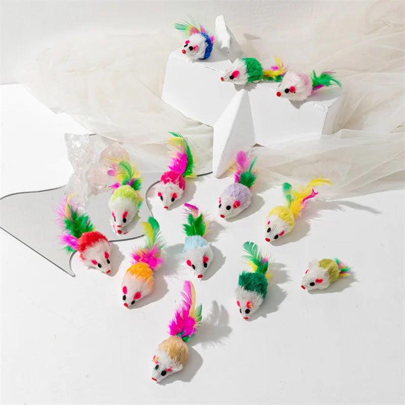 FurryHunt Katzen-Spielmaus – Kunstfell, Federschwanz & Regenbogen-Design