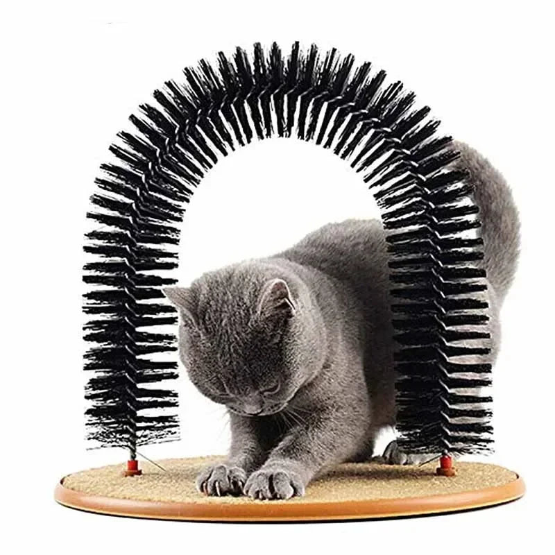 Katzenspielbogen mit Pflegebürste – Schwarz, PP & Kratzmatte