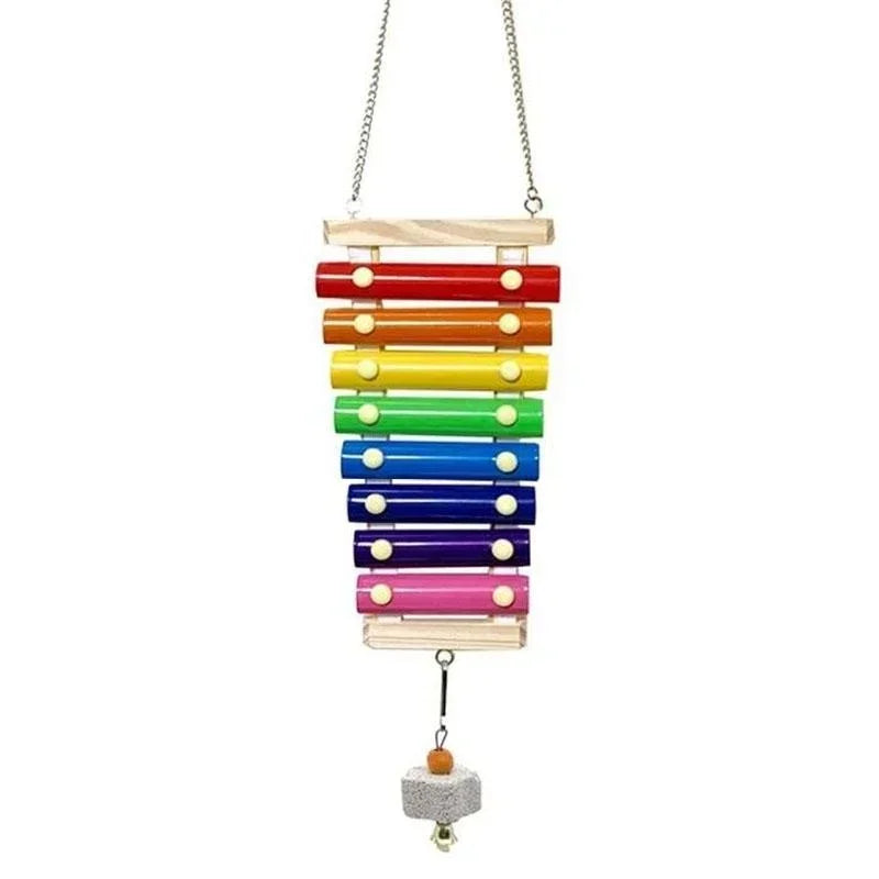 Vogel-Xylophon-Spielzeug aus Holz und Metall – buntes Hühner- und Wellensittichspielzeug