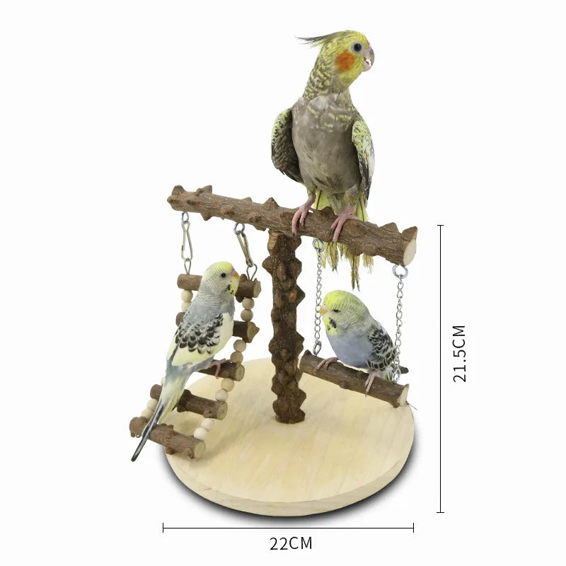 Spielständer für Papageien aus Holz mit Leiter und Schaukel – 22 × 22 × 21,5 cm