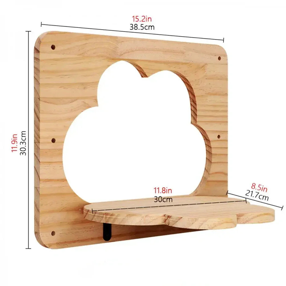 Wandmontiertes Katzenklettergerüst aus Holz – mit Kratzbereich und Nest
