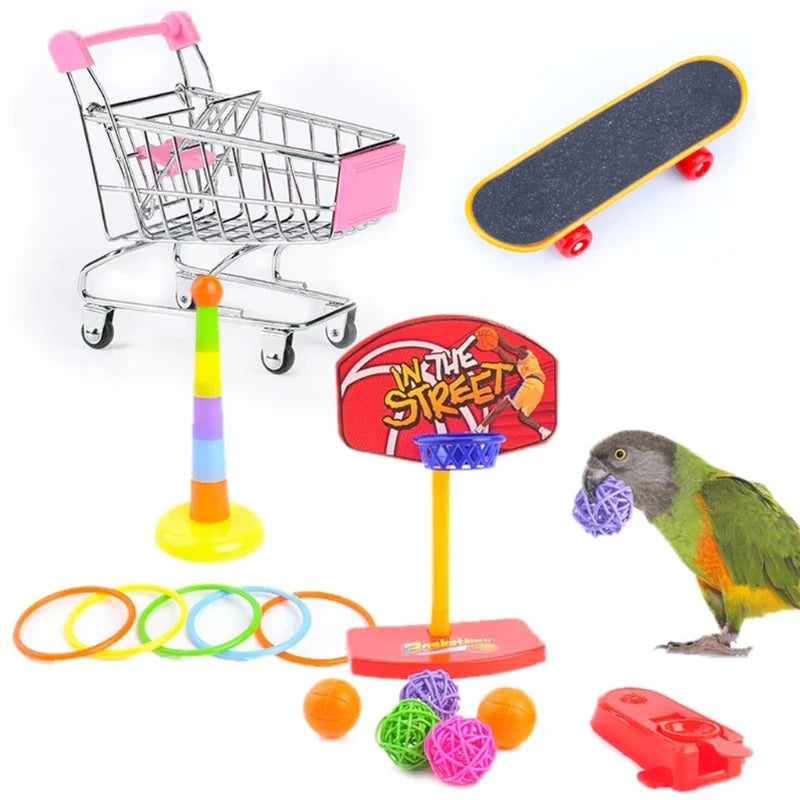 Papageienspielzeug-Set, 4-in-1 – Kunststoff, bunt, klein