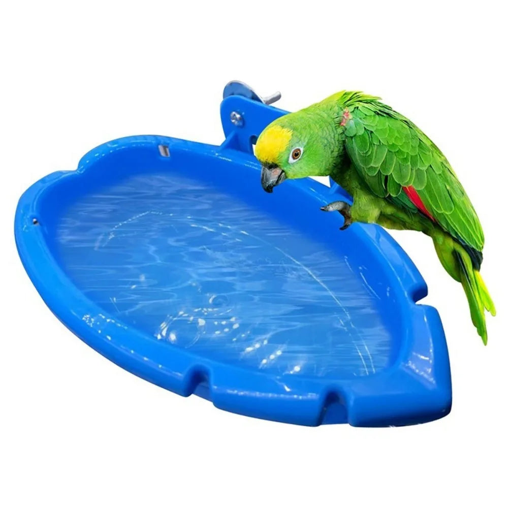 Vogelbad aus Kunststoff mit Tigerprint – Doppelseitiges Papageienbad und Futternapf
