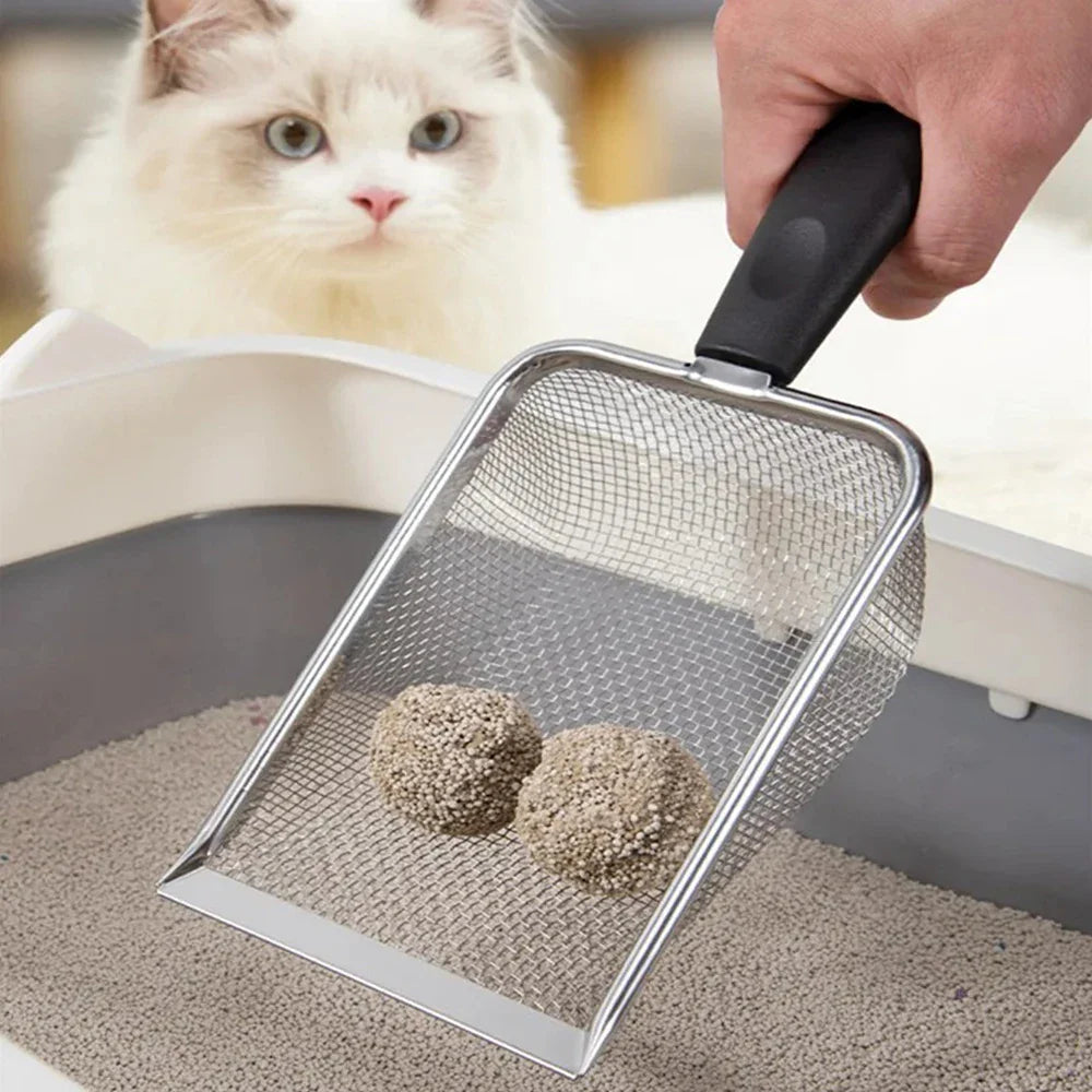 Katzenstreuschaufel aus Edelstahl – Silber, mit Aufhängehaken und Komfortgriff