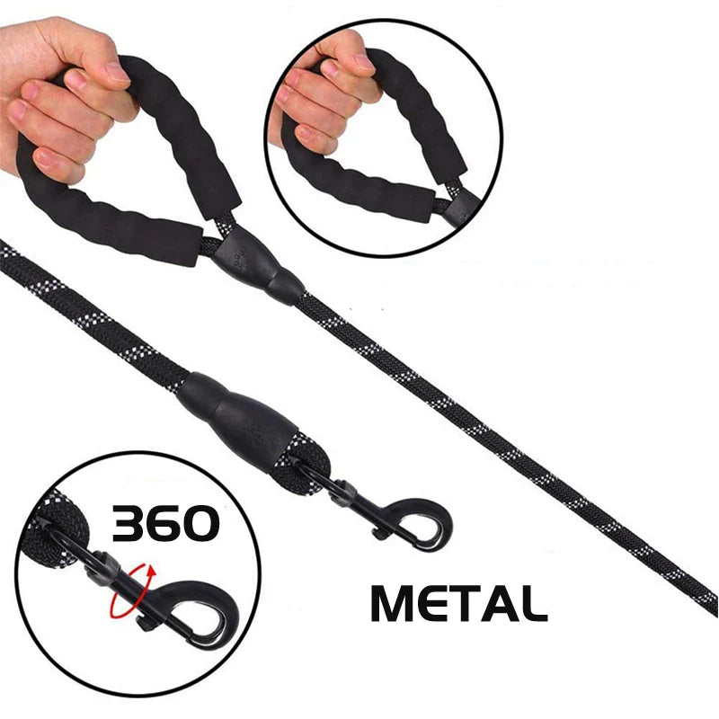 Robuste Nylon-Hundeleine 150 cm, 200 cm, 300 cm – mit weichem Griff und Karabinerhaken