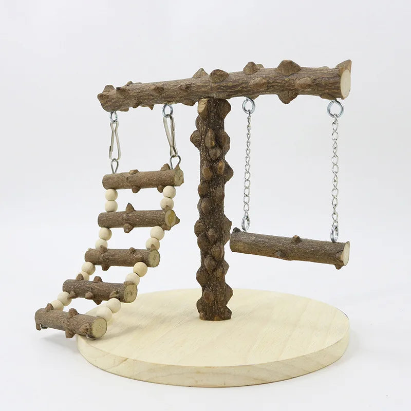 Spielständer für Papageien aus Holz mit Leiter und Schaukel – 22 × 22 × 21,5 cm