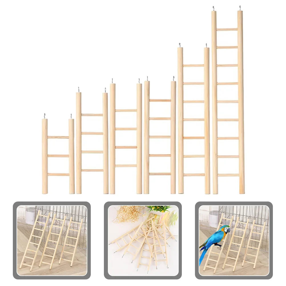 Kletterleitern aus Holz für Kakadus – 6er-Set – Khaki – 16–37 cm
