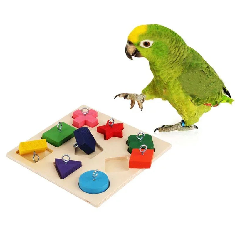Holzpuzzle für Papageien – pädagogisch wertvoll, 15 x 15 cm