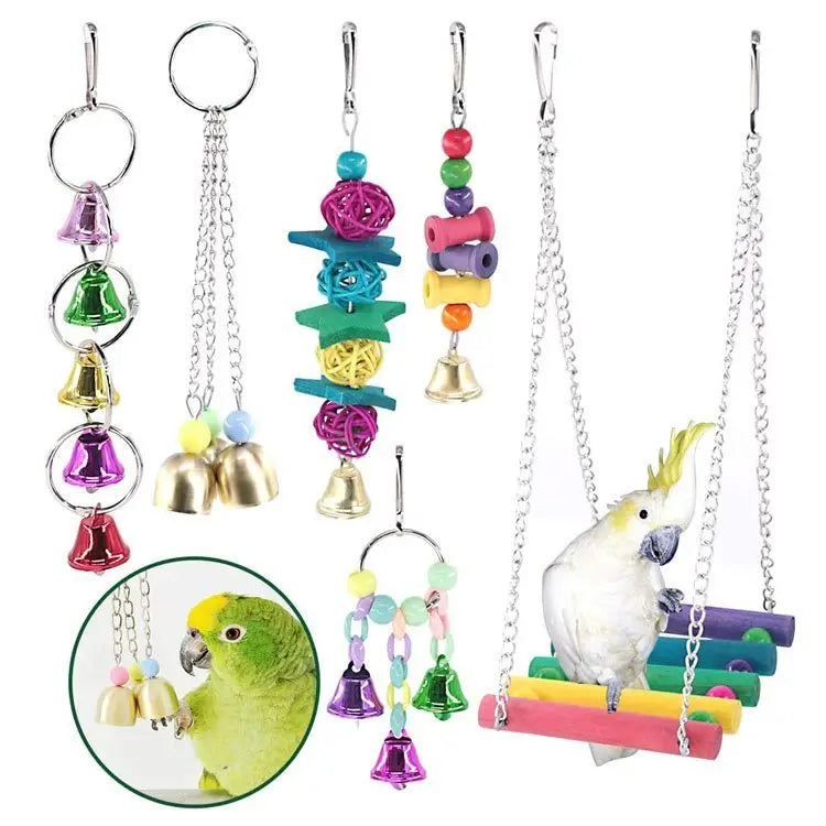 Vogelspielzeug-Hängematten-Set aus Holz, 5/6/7-teilig, für kleine Papageien