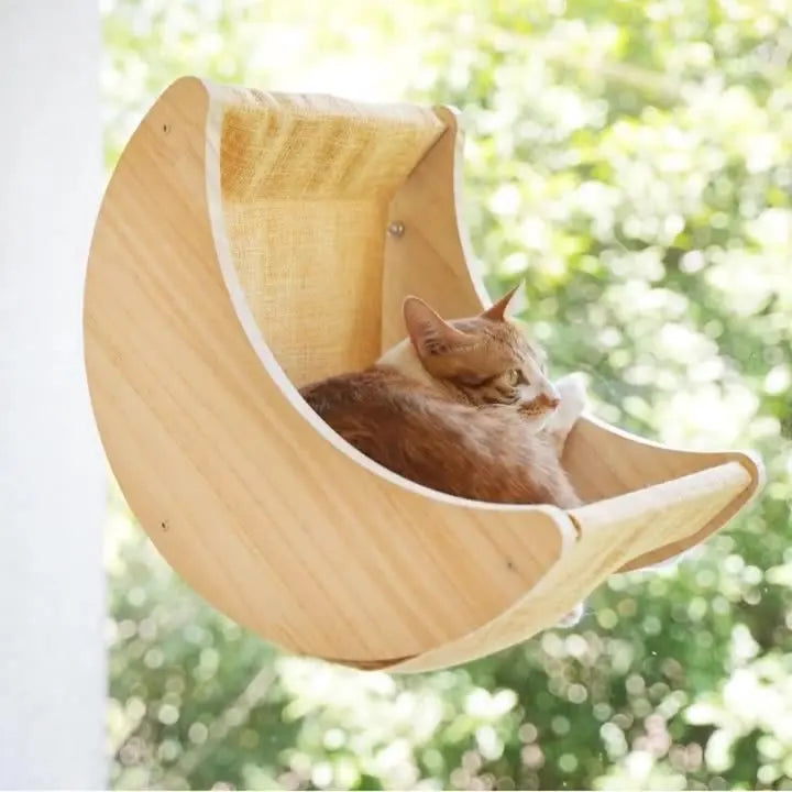 Katzen-Fensterhängematte aus Holz – Saugnapfbefestigung – 38 x 31,5 cm – bis zu 10 kg