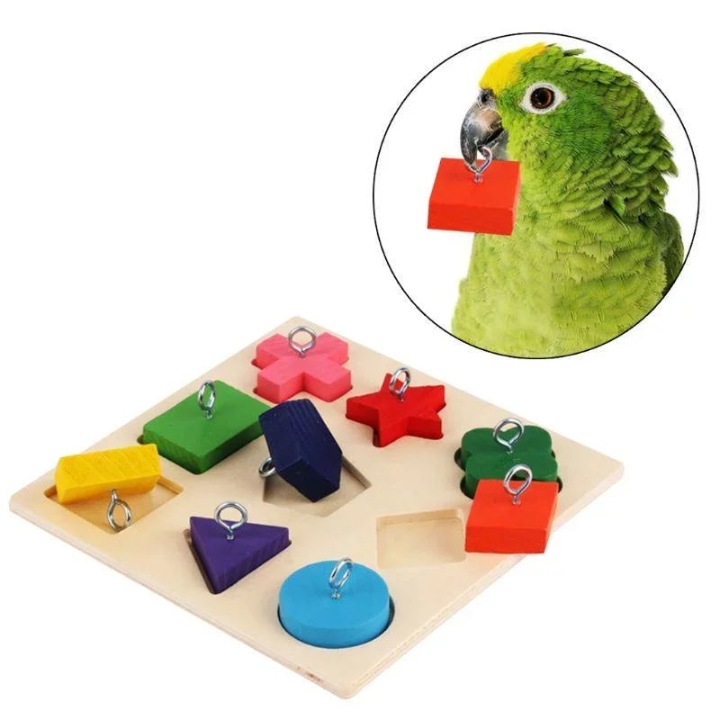 Holzpuzzle für Papageien – pädagogisch wertvoll, 15 x 15 cm