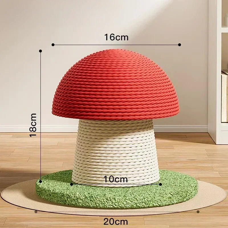 Katzenkratzbaum aus Sisal – Rotes Pilzdesign, Holz und Seil