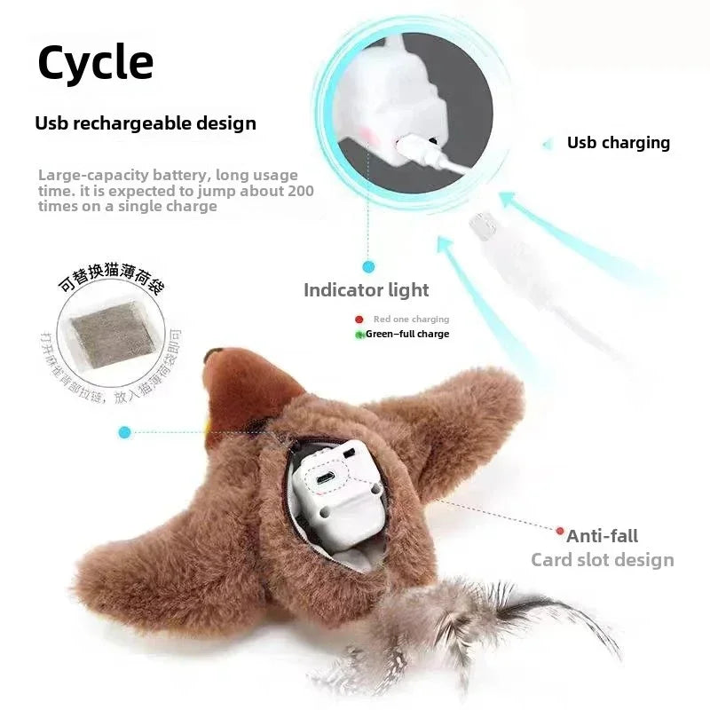 Interaktiver Katzenvogel mit Geräuschen, Katzenminze und USB-Ladefunktion
