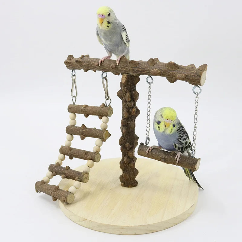 Spielständer für Papageien aus Holz mit Leiter und Schaukel – 22 × 22 × 21,5 cm