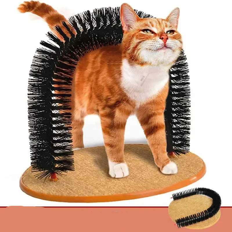 Katzenspielbogen mit Pflegebürste – Schwarz, PP & Kratzmatte