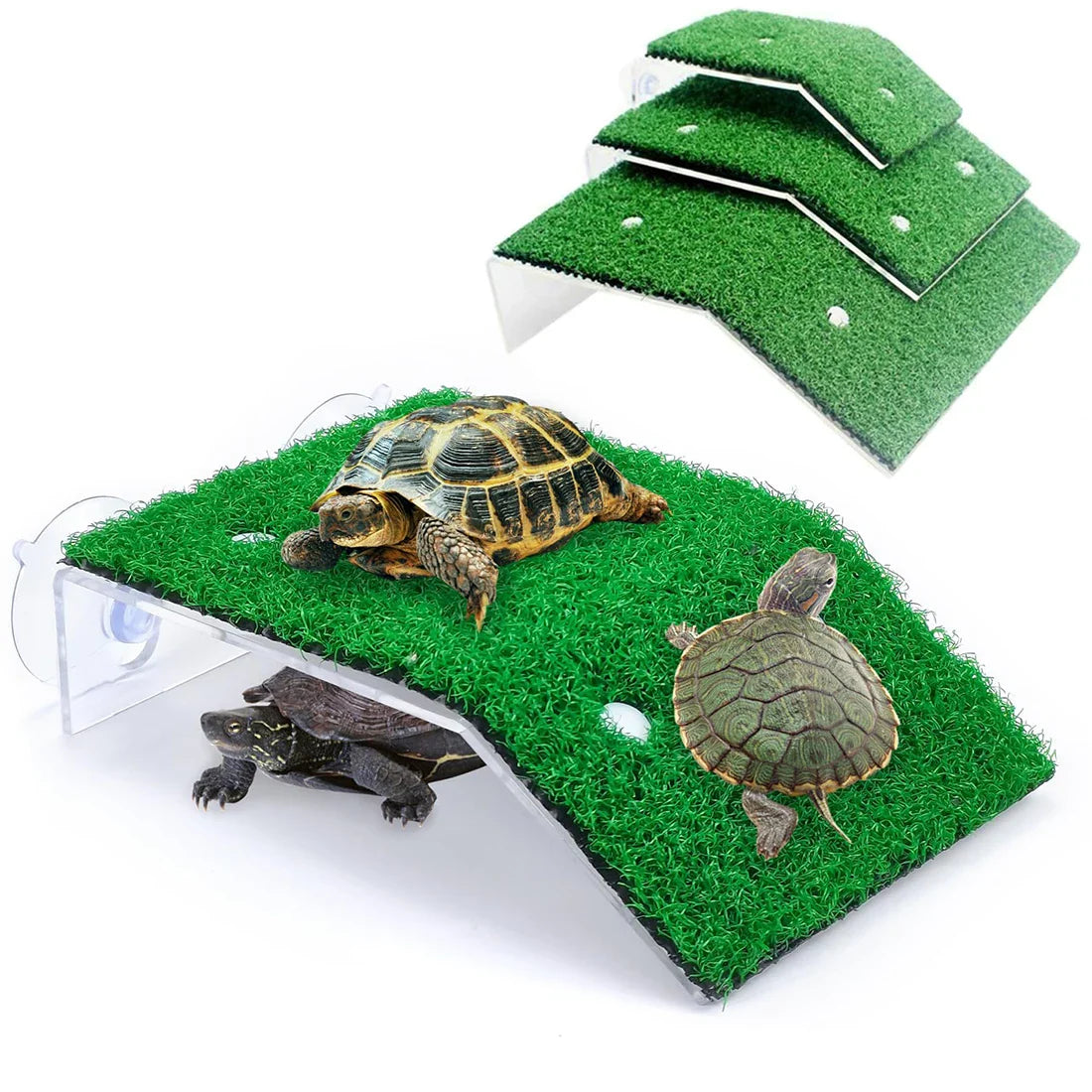 EcoLawn Schildkröten-Sonnenplattform – Schwimmende Insel mit Rampen und Kunstrasen