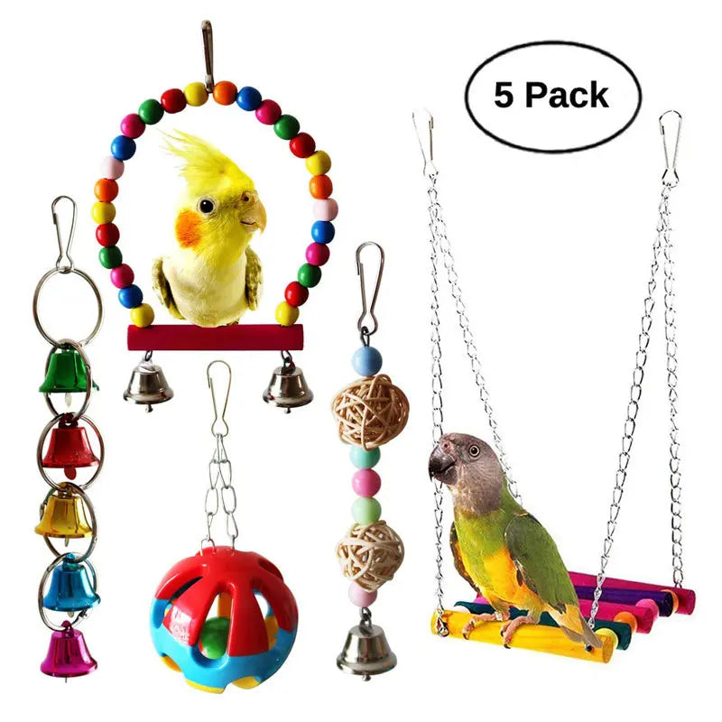 Vogelspielzeug-Hängematten-Set aus Holz, 5/6/7-teilig, für kleine Papageien
