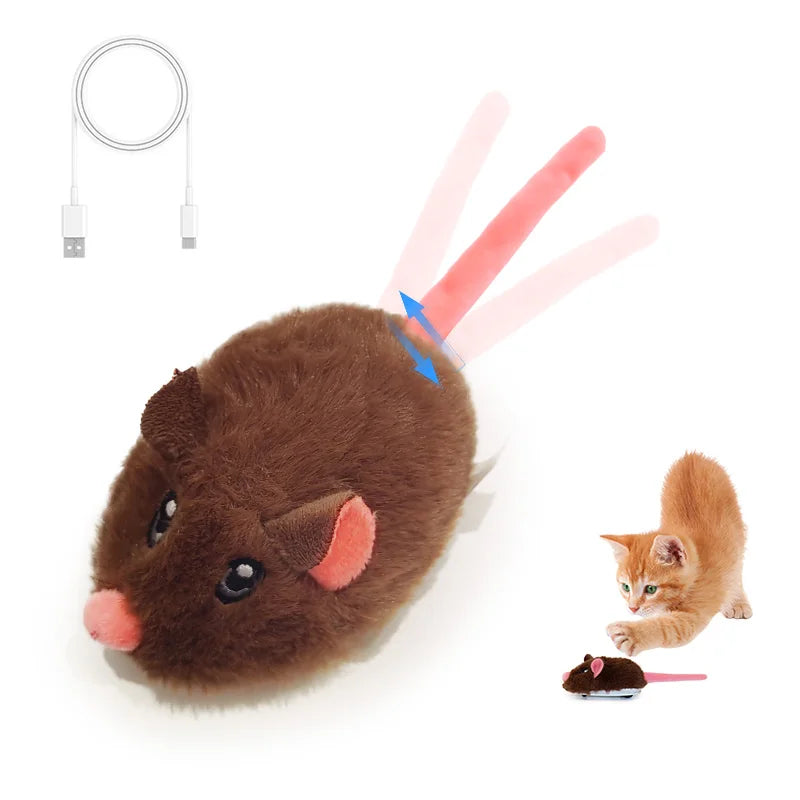 Wiederaufladbare, bewegliche Katzenmaus mit Schwanz und Geräuschen – 3 Modi