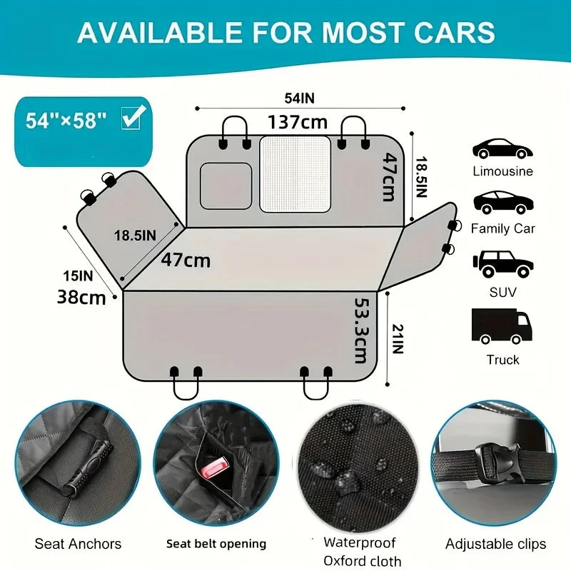 Wasserdichte Hundehängematte fürs Auto – 600D Oxford-Gewebe – Schwarz