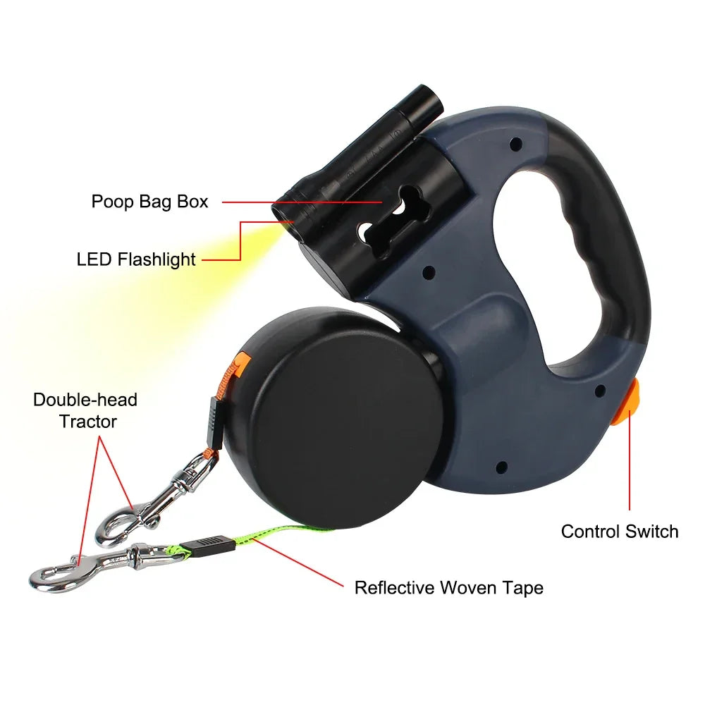 DuoWalk 3M Automatische Hundeleine mit Taschenlampe und Kotbeutelhalter