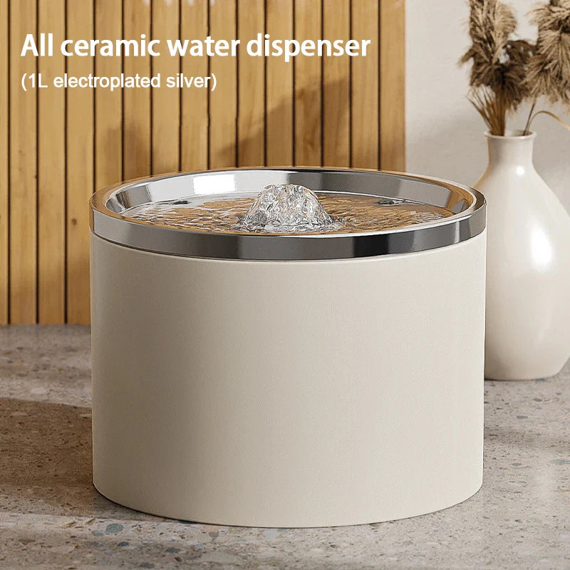 Keramik-Trinkbrunnen 1,5 l – Leise, USB, mit Aktivkohlefilter, Weiß