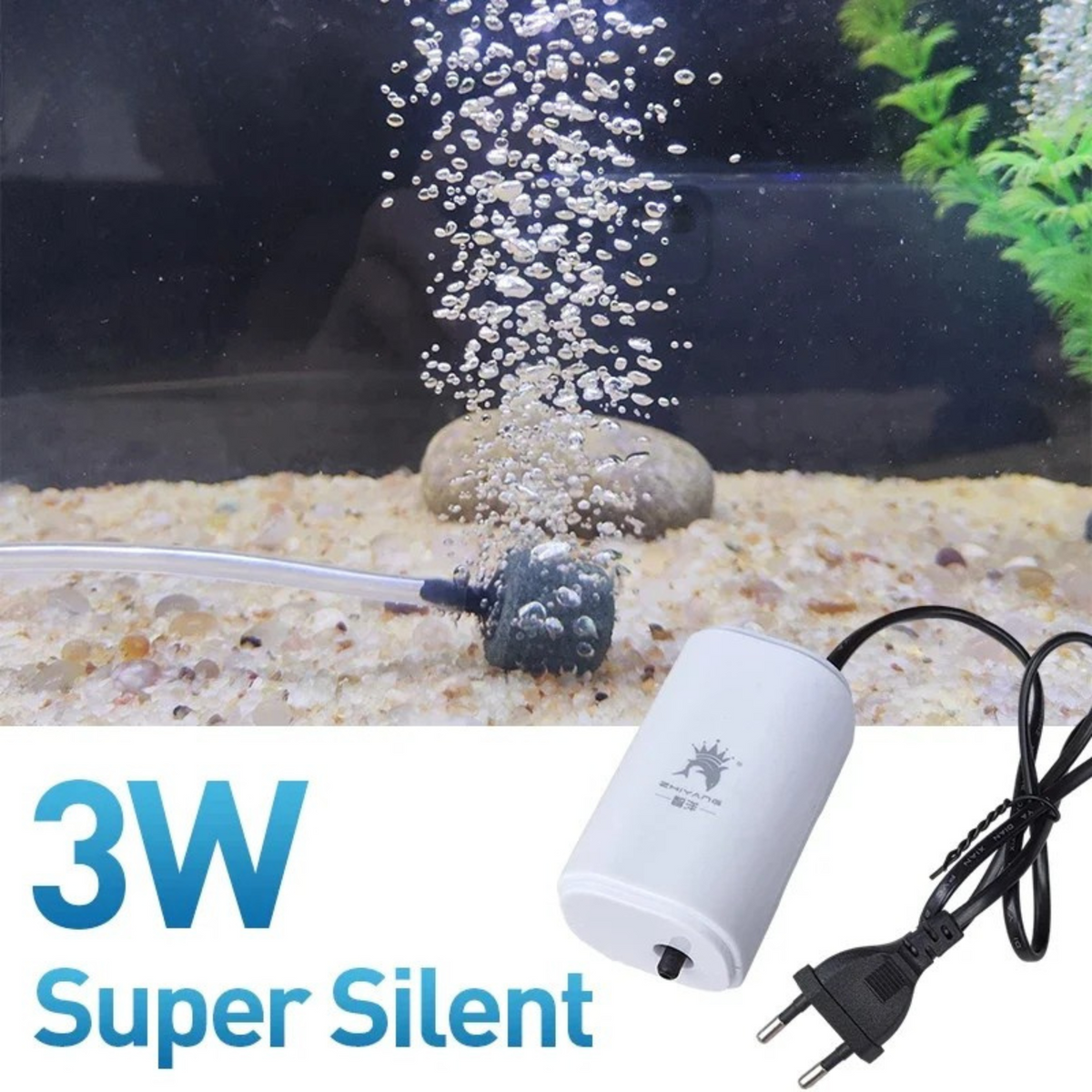 Aquarium-Luftpumpe 3W ultraleise – 3 l/min – Kunststoff – EU-Stecker